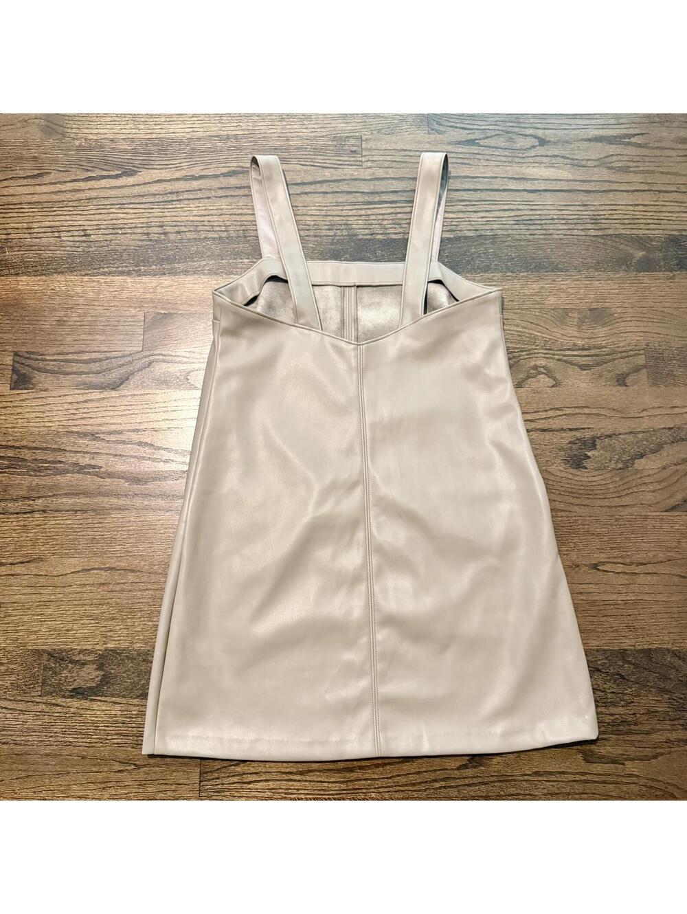 NWOT Abercrombie & Fitch Faux Leather Jumper Mini Beige Dress Medium - Picture 3 of 8